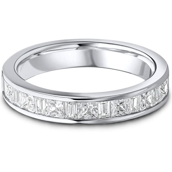 Channel Set, Princess Cut, Baguette Cut Diamond Eternity Ring with 100% Diamond Coverage, 4.2 mm Width