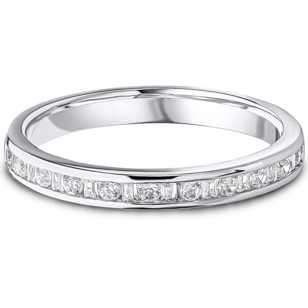 Channel Set, Round Brilliant, Baguette Cut Diamond Eternity Ring with 50% Diamond Coverage, 2.7 mm Width