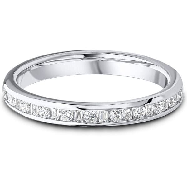 Channel Set, Round Brilliant, Baguette Cut Diamond Eternity Ring with 100% Diamond Coverage, 2.9 mm Width