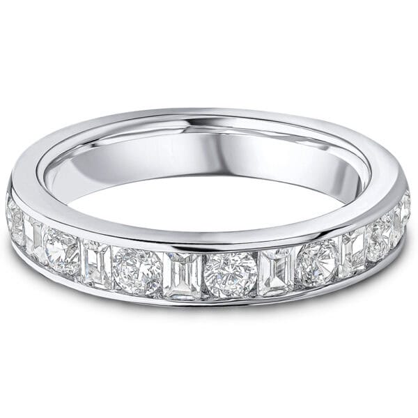 Channel Set, Round Brilliant, Baguette Cut Diamond Eternity Ring with 30% Diamond Coverage, 3.9 mm Width