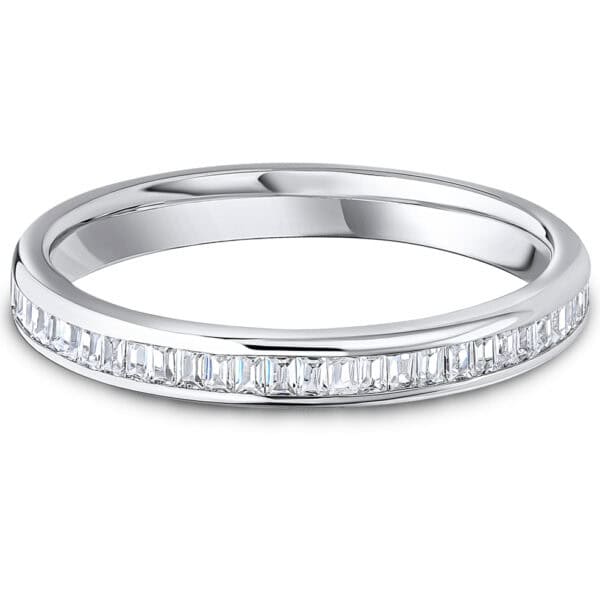 Channel Set, Baguette Cut Diamond Eternity Ring with 100% Diamond Coverage, 2.6 mm Width