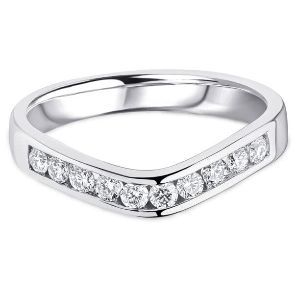 Channel Set Curved, Round Brilliant Diamond Eternity Ring with 30% Diamond Coverage, 3.3 mm Width