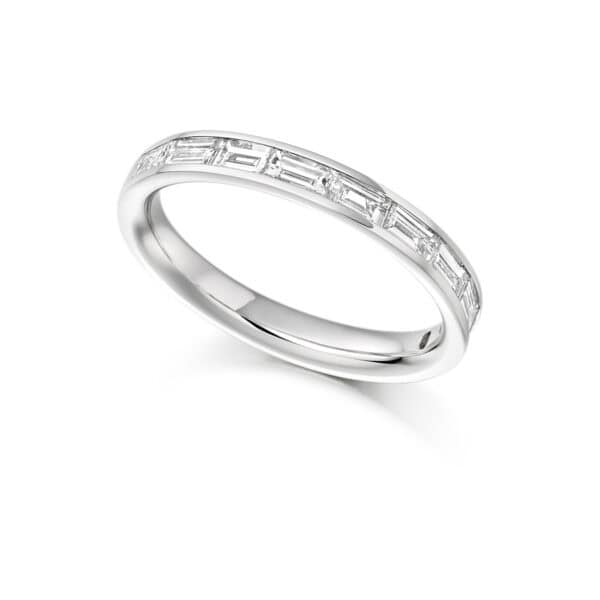 Baguette Cut Diamond Eternity Style Ring, Channel Set with 60% Diamond Coverage, 3mm 0.75 Carat Total Diamond Weight