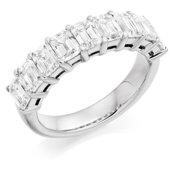 Emerald Cut Diamond Eternity Style Ring, Claw Set with 45% Diamond Coverage, 5.5mm 3 Carat Total Diamond Weight