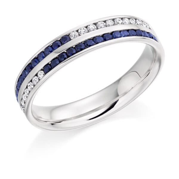 Round Brilliant Diamond  Double Row Channel Set Half Eternity Ring with 50% Coverage