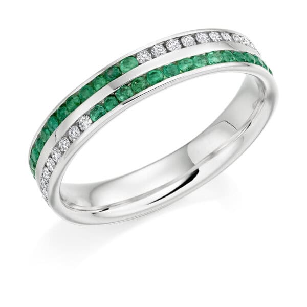 Round Brilliant Diamond  Double Row Channel Set Half Eternity Ring with 60% Coverage