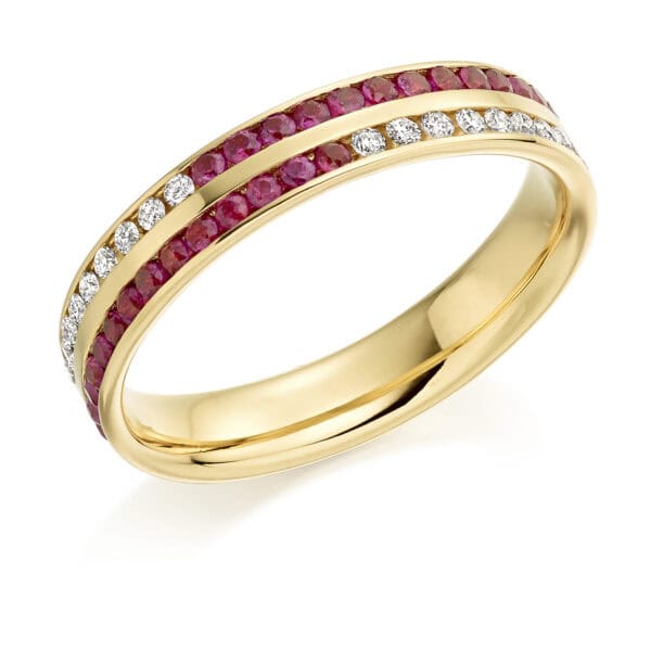 Round Brilliant Diamond  Double Row Channel Set Half Eternity Ring with 75% Coverage