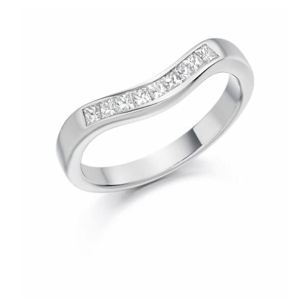 Curved and Shaped Style, Channel Set, Princess Cut Diamond Eternity Ring with 25% Diamond Coverage, 3 mm Width