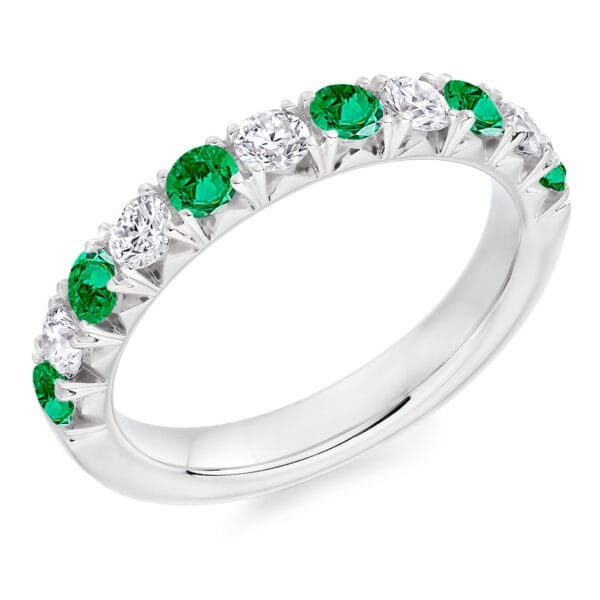 Round Brilliant Diamond  Double Row Micro Claw Half Eternity Ring with 60% Coverage