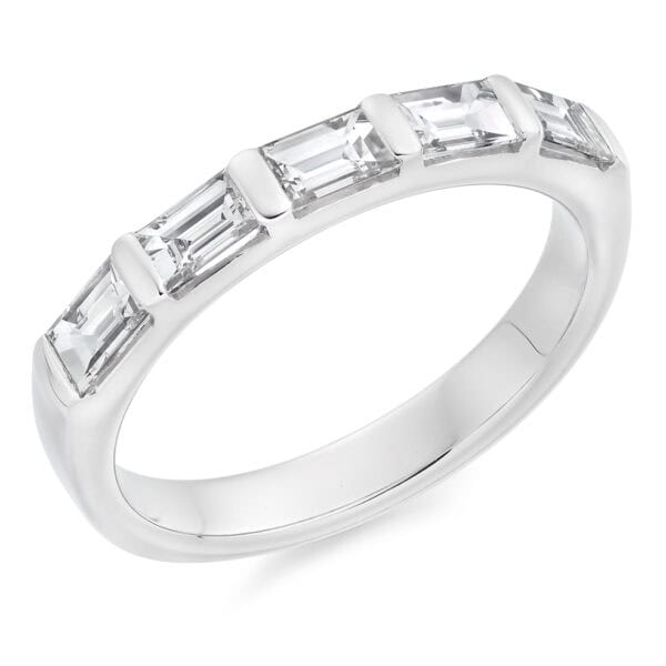 Baguette Cut Diamond Eternity Style Ring, Bar Set with 45% Diamond Coverage, 3.2mm 0.85 Carat Total Diamond Weight