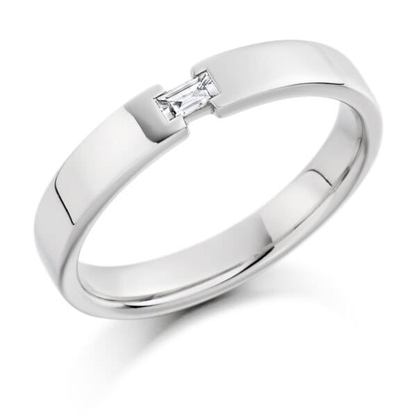 Baguette Cut Diamond Eternity Style Ring, Flush or Tension Set with 0% Diamond Coverage, 4mm 0.07 Carat Total Diamond Weight