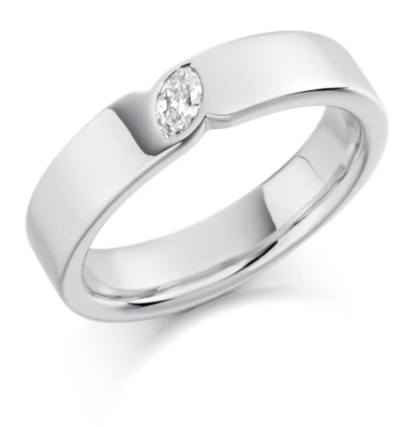 Marquise Cut Diamond Eternity Style Ring, Rubover Set with 10% Diamond Coverage, 5mm 0.1 Carat Total Diamond Weight