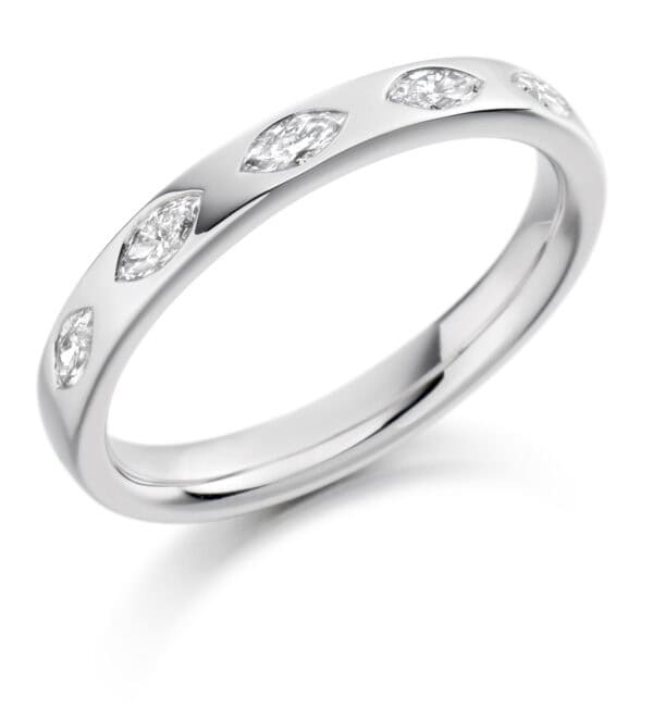 Marquise Cut Diamond Eternity Style Ring, Rubover Set with 40% Diamond Coverage, 2.8mm 0.3 Carat Total Diamond Weight