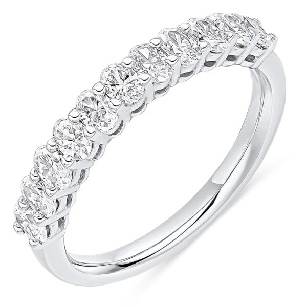 Oval Cut Diamond Eternity Style Ring, Claw Set with 45% Diamond Coverage, 3.3mm 0.8 Carat Total Diamond Weight