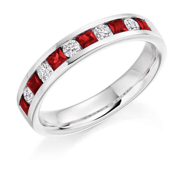 Round Brilliant Diamond  Offset Channel Set Half Eternity Ring with 40% Coverage