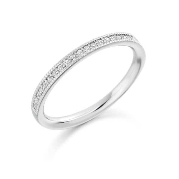 Round Brilliant Diamond Eternity Style Ring, Grain Set with a Milgrain Edge with 50% Diamond Coverage, 2mm 0.15 Carat Total Diamond Weight