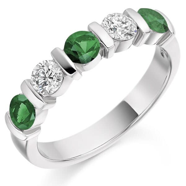 Round Brilliant Diamond  Offset Channel Set Half Eternity Ring with 50% Coverage