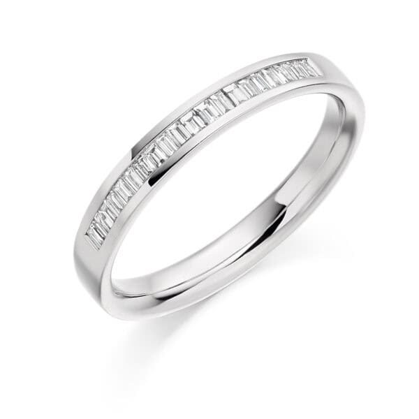 Baguette Cut Diamond Eternity Style Ring, Channel Set with 33% Diamond Coverage, 2.9mm 0.2 Carat Total Diamond Weight