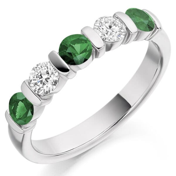 Round Brilliant Diamond  Offset Channel Set Half Eternity Ring with 50% Coverage