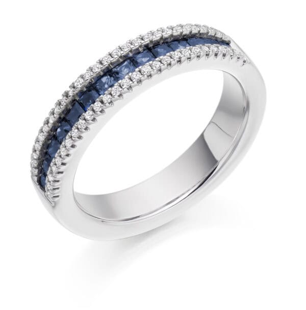Round Brilliant Diamond  Offset Channel Set Half Eternity Ring with 50% Coverage