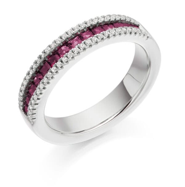 Round Brilliant Diamond  Offset Channel Set Half Eternity Ring with 60% Coverage