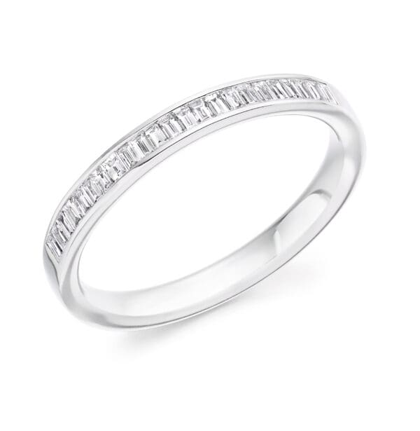 Baguette Cut Diamond Eternity Style Ring, Channel Set with 35% Diamond Coverage, 2.6mm 0.3 Carat Total Diamond Weight