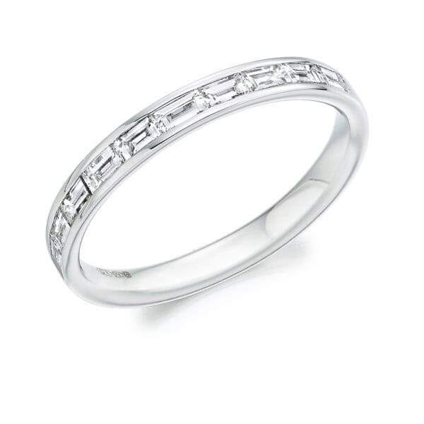 Baguette Cut Diamond Eternity Style Ring, Channel & Claw Set with 45% Diamond Coverage, 2.6mm 0.55 Carat Total Diamond Weight