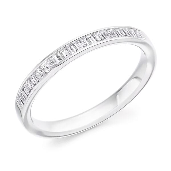 Baguette Cut Diamond Eternity Style Ring, Channel Set with 50% Diamond Coverage, 3mm 0.45 Carat Total Diamond Weight
