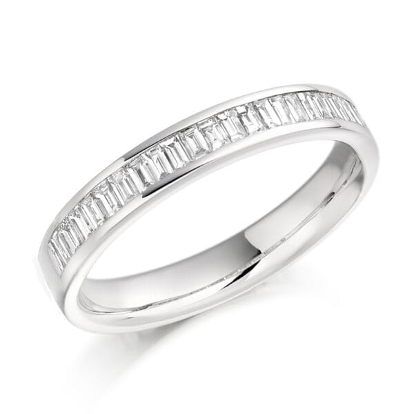 Baguette Cut Diamond Eternity Style Ring, Channel Set with 50% Diamond Coverage, 3mm 0.5 Carat Total Diamond Weight