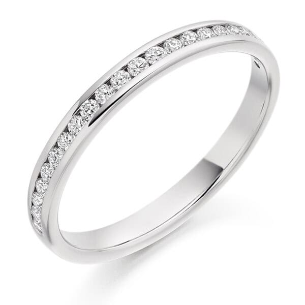 Round Brilliant Diamond Eternity Style Ring, Channel Set with 50% Diamond Coverage, 2.3mm 0.25 Carat Total Diamond Weight