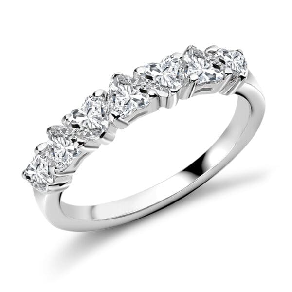 Heart Cut Diamond Eternity Style Ring, Claw Set with 40% Diamond Coverage, 4mm 1.25 Carat Total Diamond Weight
