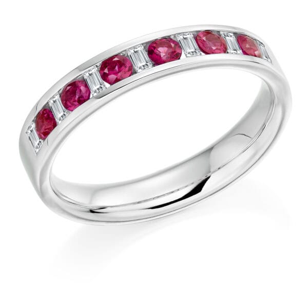 Round Brilliant Diamond  Offset Micro Claw Half Eternity Ring with 75% Coverage