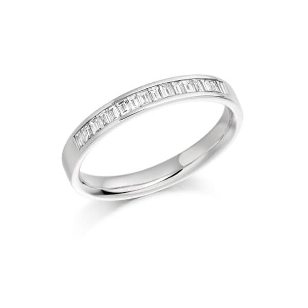 Baguette Cut Diamond Eternity Style Ring, Channel Set with 33% Diamond Coverage, 2.8mm 0.33 Carat Total Diamond Weight