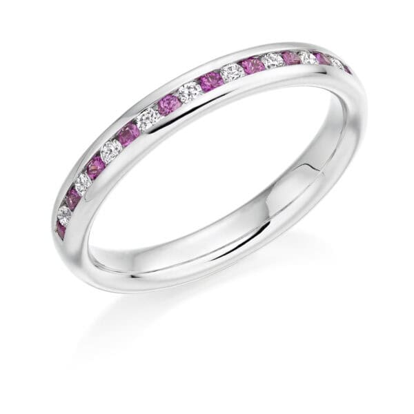 Round Brilliant Diamond  Triple Row Micro Claw Half Eternity Ring with 60% Coverage