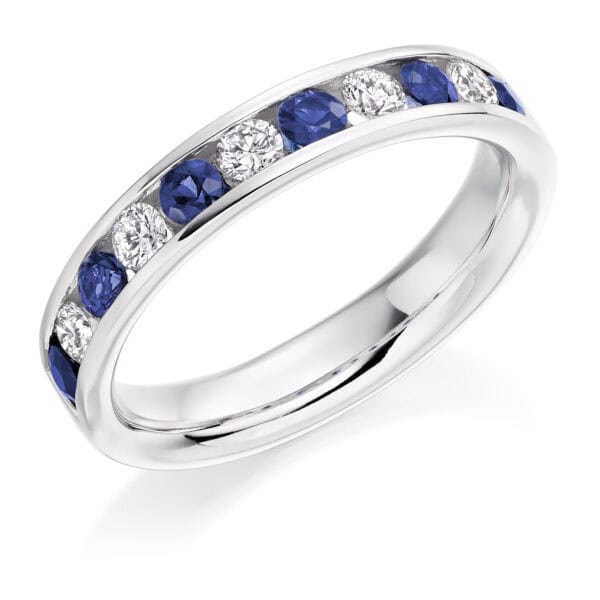 Round Brilliant Diamond  Triple Row Micro Claw Half Eternity Ring with 75% Coverage
