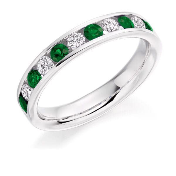 Round Brilliant Diamond  Triple Row Micro Claw Half Eternity Ring with 75% Coverage