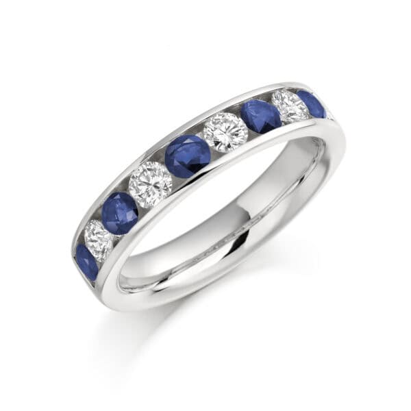 Round Brilliant & Baguette Cut Diamond  Entwined Double Row, Curved Half Eternity Ring with 30% Coverage