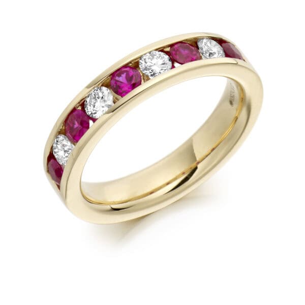 Round Brilliant & Baguette Cut Diamond  Entwined Double Row, Curved Half Eternity Ring with 40% Coverage