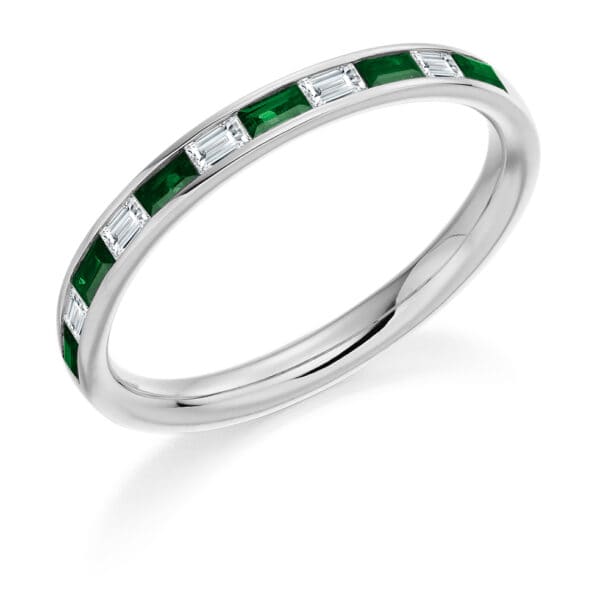 Round Brilliant & Baguette Cut Diamond  Entwined Double Row, Curved Half Eternity Ring with 50% Coverage