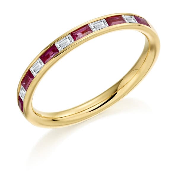 Round Brilliant & Baguette Cut Diamond  Entwined Double Row, Curved Half Eternity Ring with 60% Coverage