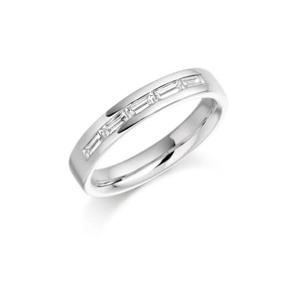 Baguette Cut Diamond Eternity Style Ring, Channel Set with 33% Diamond Coverage, 3.4mm 0.3 Carat Total Diamond Weight