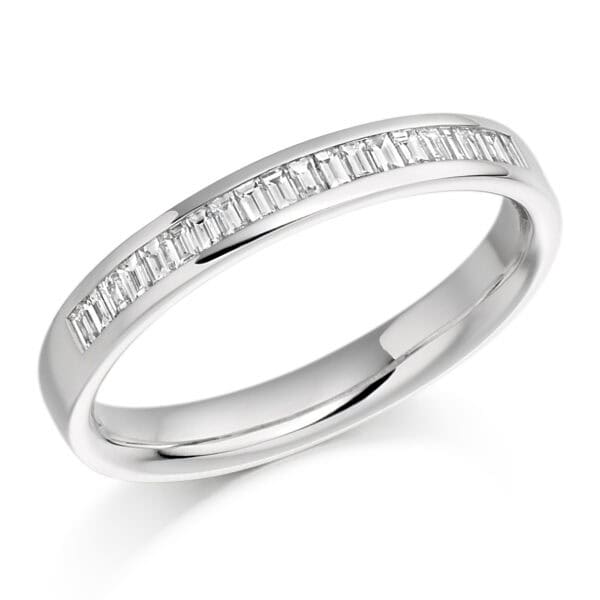 Baguette Cut Diamond Eternity Style Ring, Channel Set with 33% Diamond Coverage, 3mm 0.26 Carat Total Diamond Weight