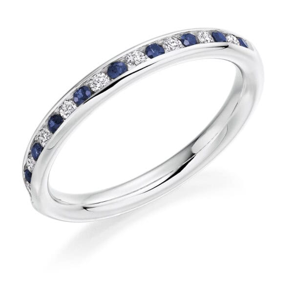 Round Brilliant & Baguette Cut Diamond  Entwined Double Row, Curved Half Eternity Ring with 75% Coverage