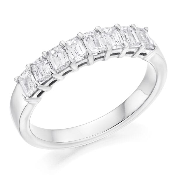 Crisscut Emerald Diamond Eternity Style Ring, Claw Set with 33% Diamond Coverage, 3.7mm 1 Carat Total Diamond Weight