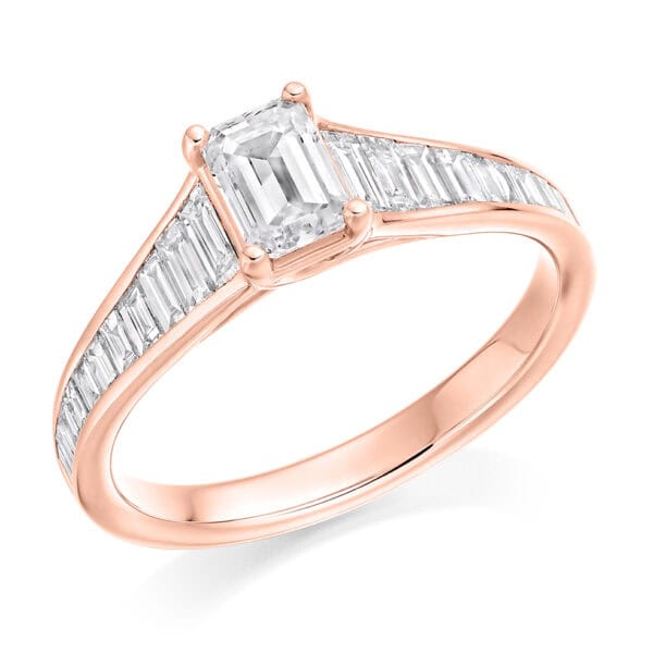 Emerald Cut Solitaire 0.5ct Diamond Engagement Ring with Diamond Set Shoulders - Image 3