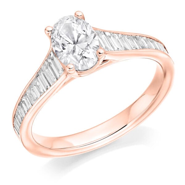 Oval Cut Solitaire 0.75ct Diamond Engagement Ring with Diamond Set Shoulders - Image 3