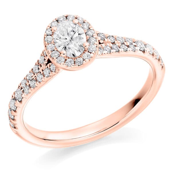 Oval Cut Halo 0.25ct Diamond Engagement Ring with Diamond Set Shoulders - Image 3
