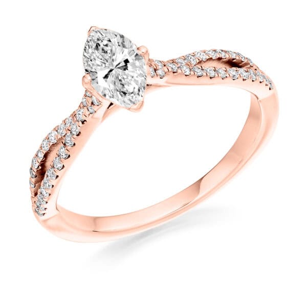 Marquise Cut Solitaire 0.5ct Diamond Engagement Ring with Diamond Set Shoulders - Image 3