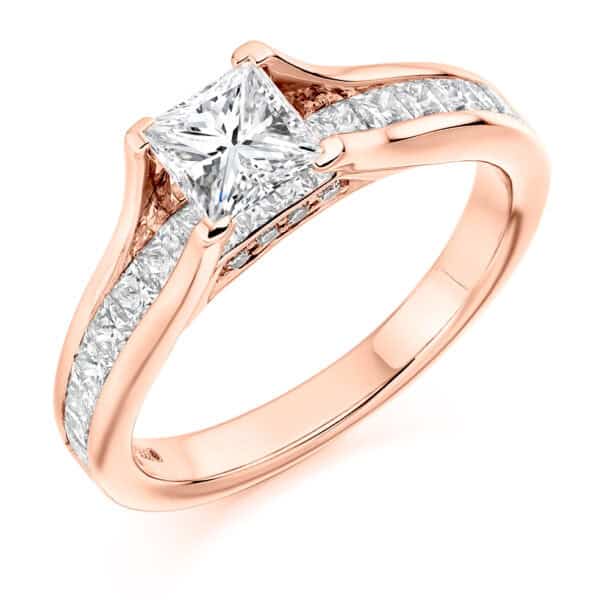 Princess Cut Solitaire 0.75ct Diamond Engagement Ring with Diamond Set Shoulders - Image 3
