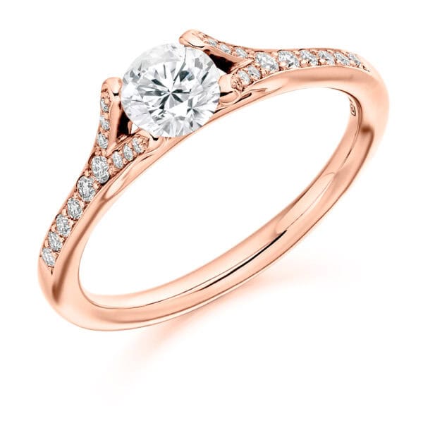 Round Brilliant Solitaire 0.5ct Diamond Engagement Ring with Diamond Set Shoulders - Image 3